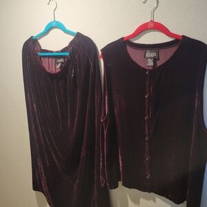 Eileen Fisher 2 piece velvet Plum Sleeveless top Size 1X with Skirt Size 2X